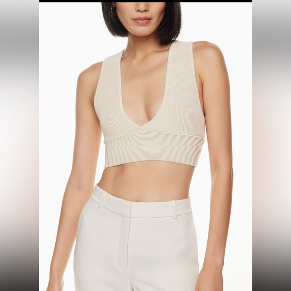 Aritzia Tops - Babaton Taupe Sculpt Knit Deep V-Neck Cropped Tank Top Size Medium